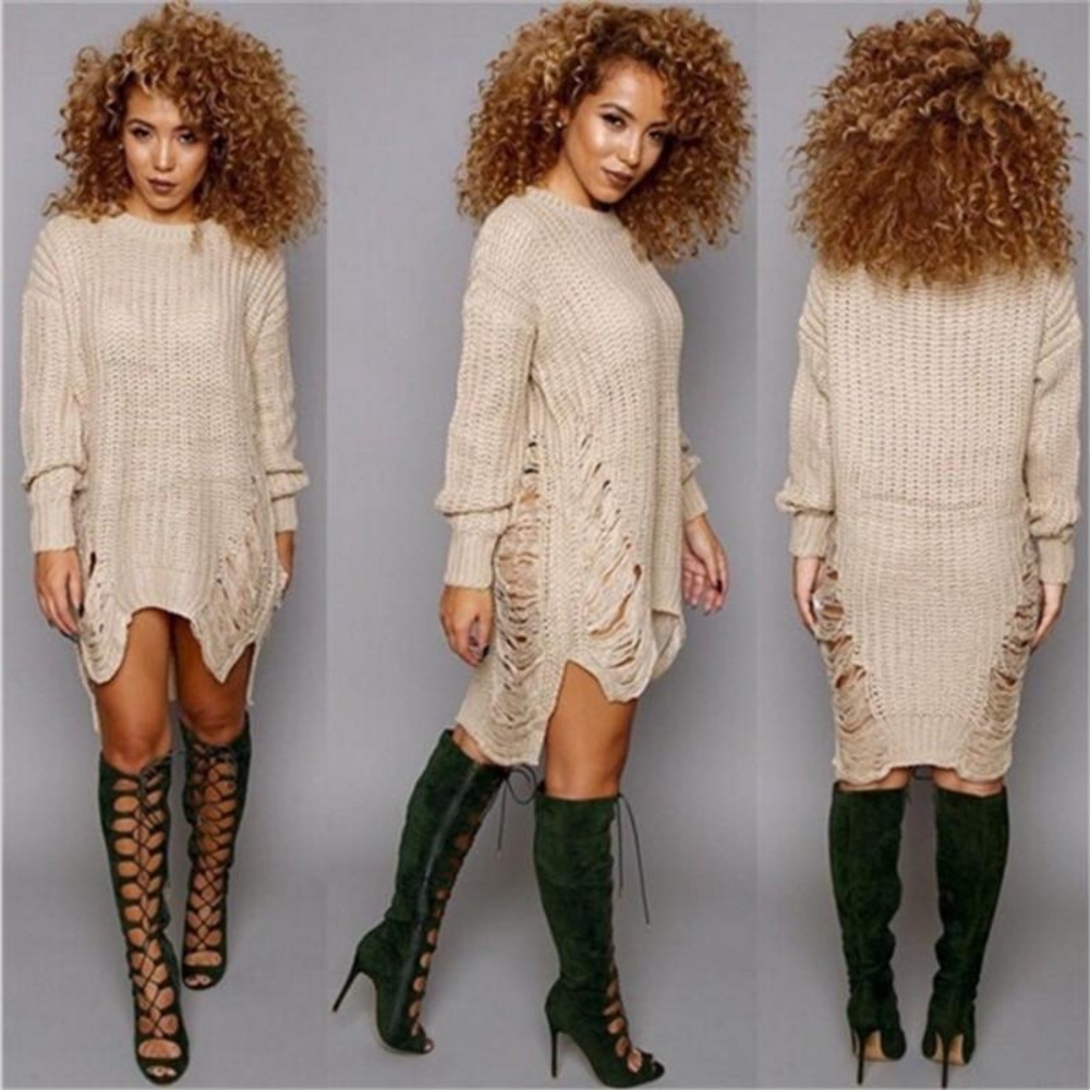 Destroyed Sweater/Sweater Dress, Beige